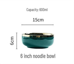 Gold Edging Green Porcelain Plates Food Dinner Set Dishes Salad Soup Bowl