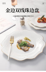 Gold border double line bead ceramic plate Premium Western style Plates