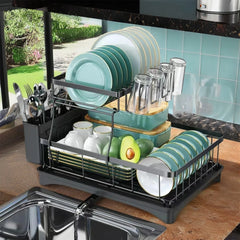 Large 2 tier dish drying rack for kitchen countertops dish draining rack