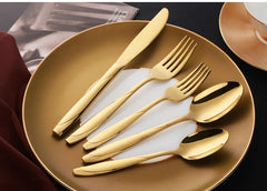 European Gold Dinnerware Stainless Steel Western Cutlery Knife Spoon