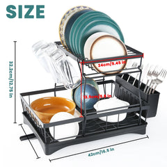 Large 2 tier dish drying rack for kitchen countertops dish draining rack