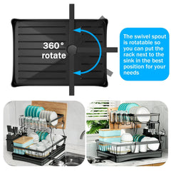 Large 2 tier dish drying rack for kitchen countertops dish draining rack