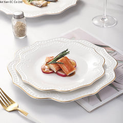Gold border double line bead ceramic plate Premium Western style Plates