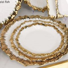Golden Edged Ceramic Dining Plate Western Steak Plate Sushi Plates