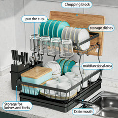 Large 2 tier dish drying rack for kitchen countertops dish draining rack
