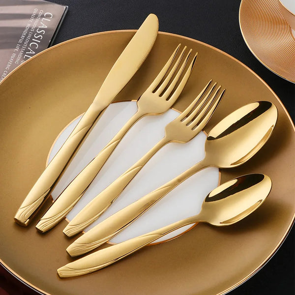 European Gold Dinnerware Stainless Steel Western Cutlery Knife Spoon