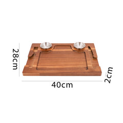 Acacia Wood Serving Plate with Grooves Carved Meat Wooden Plate
