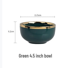 Gold Edging Green Porcelain Plates Food Dinner Set Dishes Salad Soup Bowl