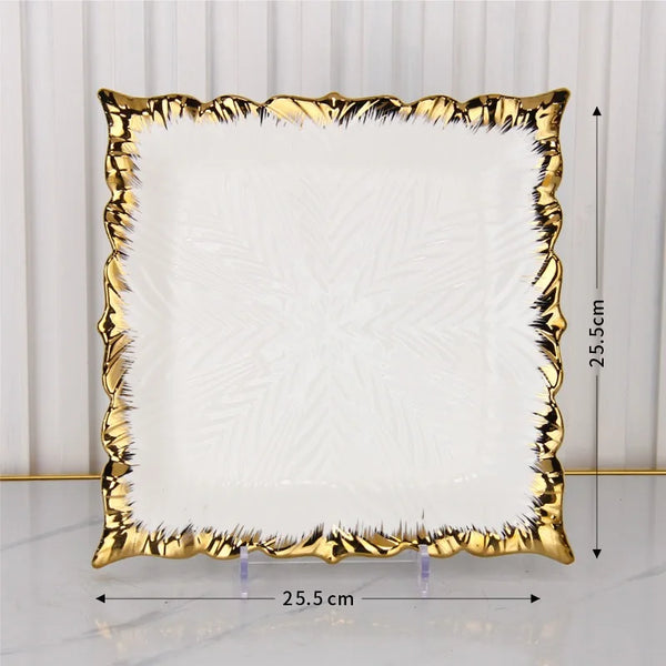 Golden Edged Ceramic Dining Plate Western Steak Plate Sushi Plates