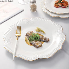 Gold border double line bead ceramic plate Premium Western style Plates