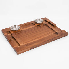 Acacia Wood Serving Plate with Grooves Carved Meat Wooden Plate