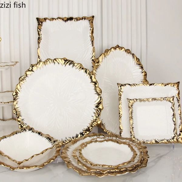 Golden Edged Ceramic Dining Plate Western Steak Plate Sushi Plates