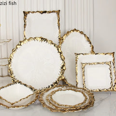 Golden Edged Ceramic Dining Plate Western Steak Plate Sushi Plates