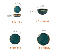 Gold Edging Green Porcelain Plates Food Dinner Set Dishes Salad Soup Bowl