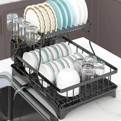 Large 2 tier dish drying rack for kitchen countertops dish draining rack