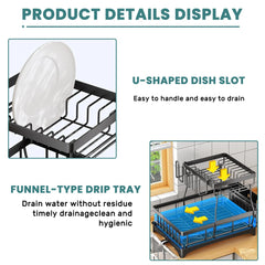 Large 2 tier dish drying rack for kitchen countertops dish draining rack