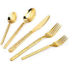 Gold Silverware Set Hammered Stainless Steel Flatware Cutlery Set