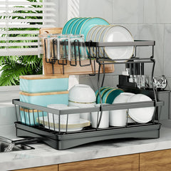 Large 2 tier dish drying rack for kitchen countertops dish draining rack