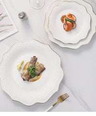 Gold border double line bead ceramic plate Premium Western style Plates