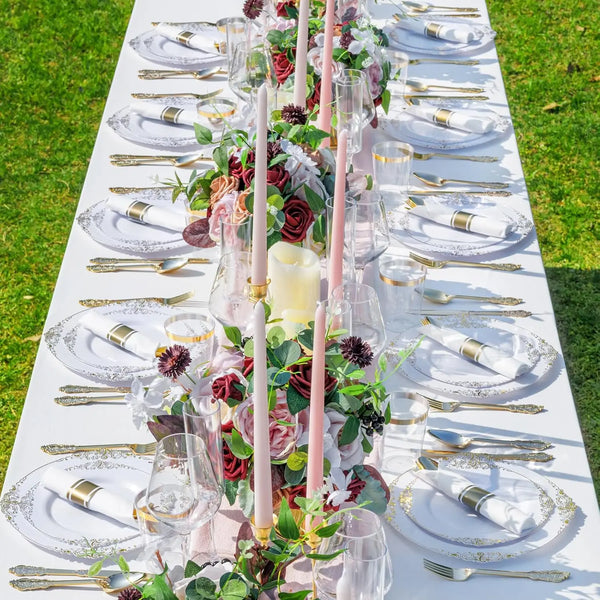 Gold Plastic Dinnerware Set for Guests Disposable set Napkins for Wedding