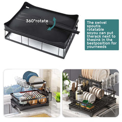 Large 2 tier dish drying rack for kitchen countertops dish draining rack