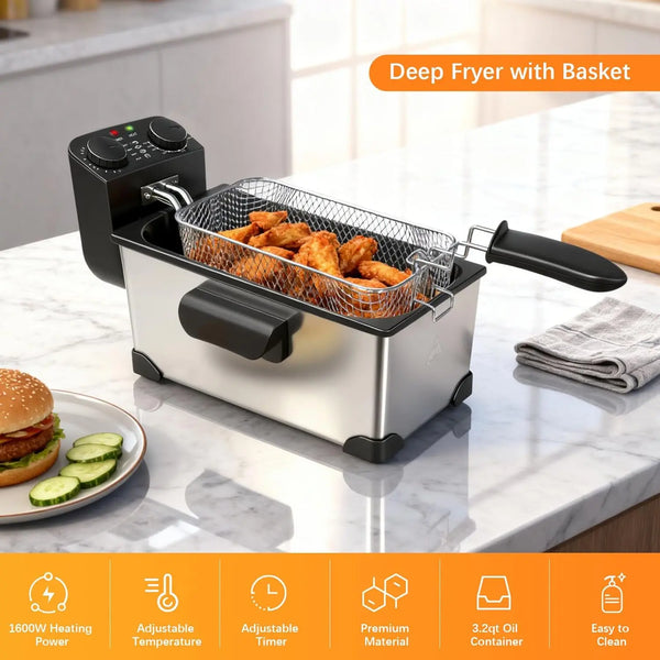 Electric Deep Fryer with Timer Temperature Control Viewing Window