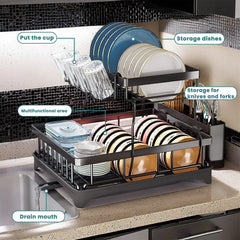 Large 2 tier dish drying rack for kitchen countertops dish draining rack