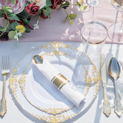 Gold Plastic Dinnerware Set for Guests Disposable set Napkins for Wedding
